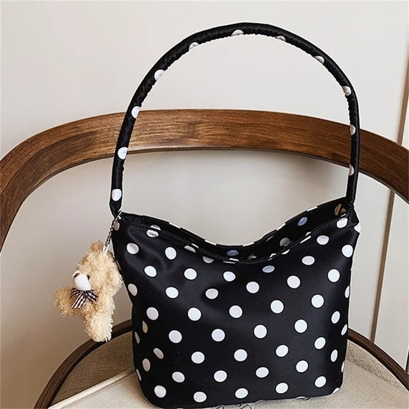 1 bolso de hombro de lunares de Color puro, bolsos de moda para mujer, bolsos de cubo Retro Chic, bolso de mano de estilo coreano a la moda