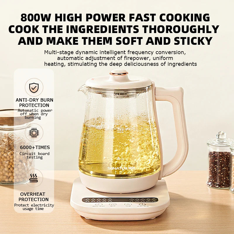 SUNATUR-hervidores eléctricos de vidrio, olla saludable multifunción de 220V, leche, fruta, té, café, agua, 800W, preservación del calor las 24 horas