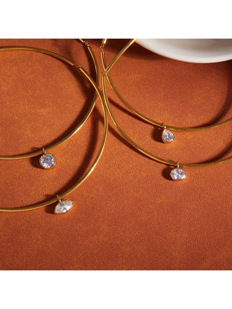 Collar con colgante geométrico de circonita para mujer, chapado en oro de 18 quilates, collar de acero inoxidable, joyería de moda, regalo.