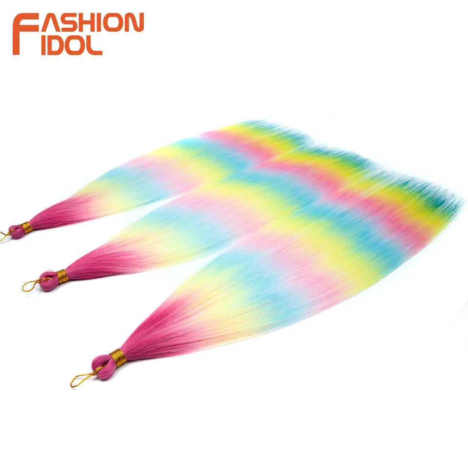 FASHION IDOL, 28 pulgadas, 300g/3 piezas, cabello liso, cabello trenzado sintético, extensiones de cabello de fibra resistente al calor, color gris ombré