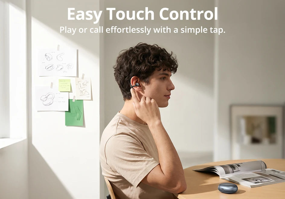 Tronsmart audífonos bluetooth OpenFly Clip con clip, Bluetooth 6.0, micrófono dual con IA, cancelación de ruido ambiental (ENC), ajuste flexible de titanio, 4,11 g, choice para correr