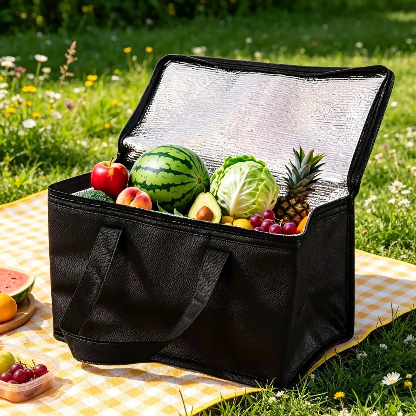 Bolsa Térmica Portátil Aislada de Aluminio Plegable para Mantener Alimentos y Bebidas Fríos para Camping, Picnic, Playa, Viajes y Actividades al Aire Libre