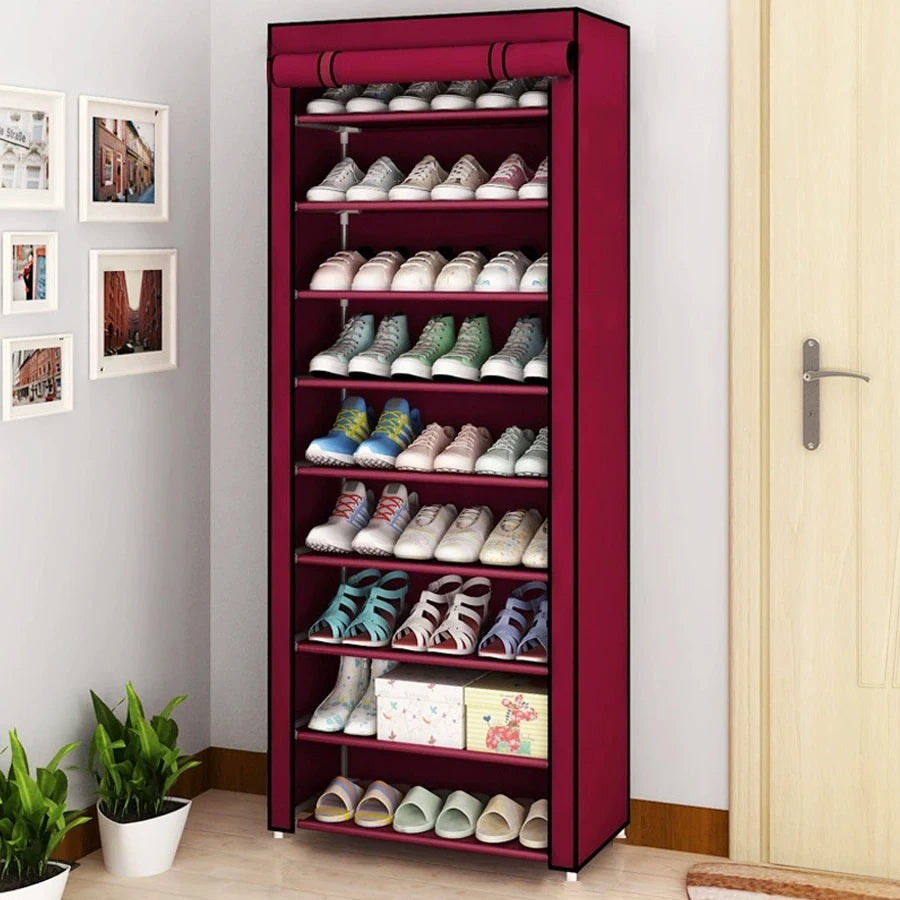 Zapatera con Cubierta de Tela con 9 Niveles Organizadores de Zapatos, Estructuras de Acero y Conectores de Plástico, Para Almacenar y Guardar los Zapatos