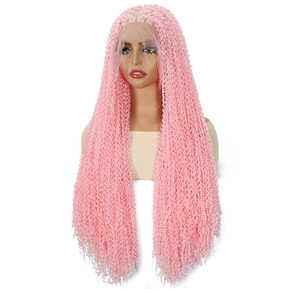 SQRDGQ Peluca de Cabello Sintético Rosa para Mujer, Pelucas Trenzadas Rizadas Profundas para Mujer, Peluca con Frente de Encaje 13*6 con Cabello de Bebé, Pelucas Baratas en Oferta