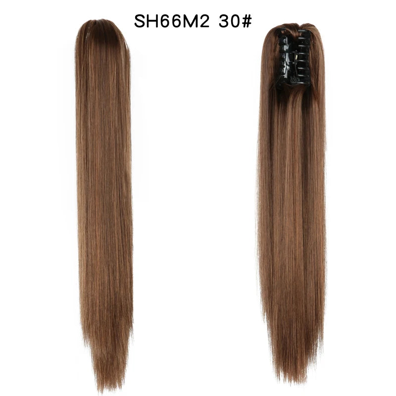 Extensiones de cabello de cola de caballo recta larga sintética, Clip de mandíbula de garra de 22 pulgadas en extensiones de cabello para mujeres, postizos de fibra sintética