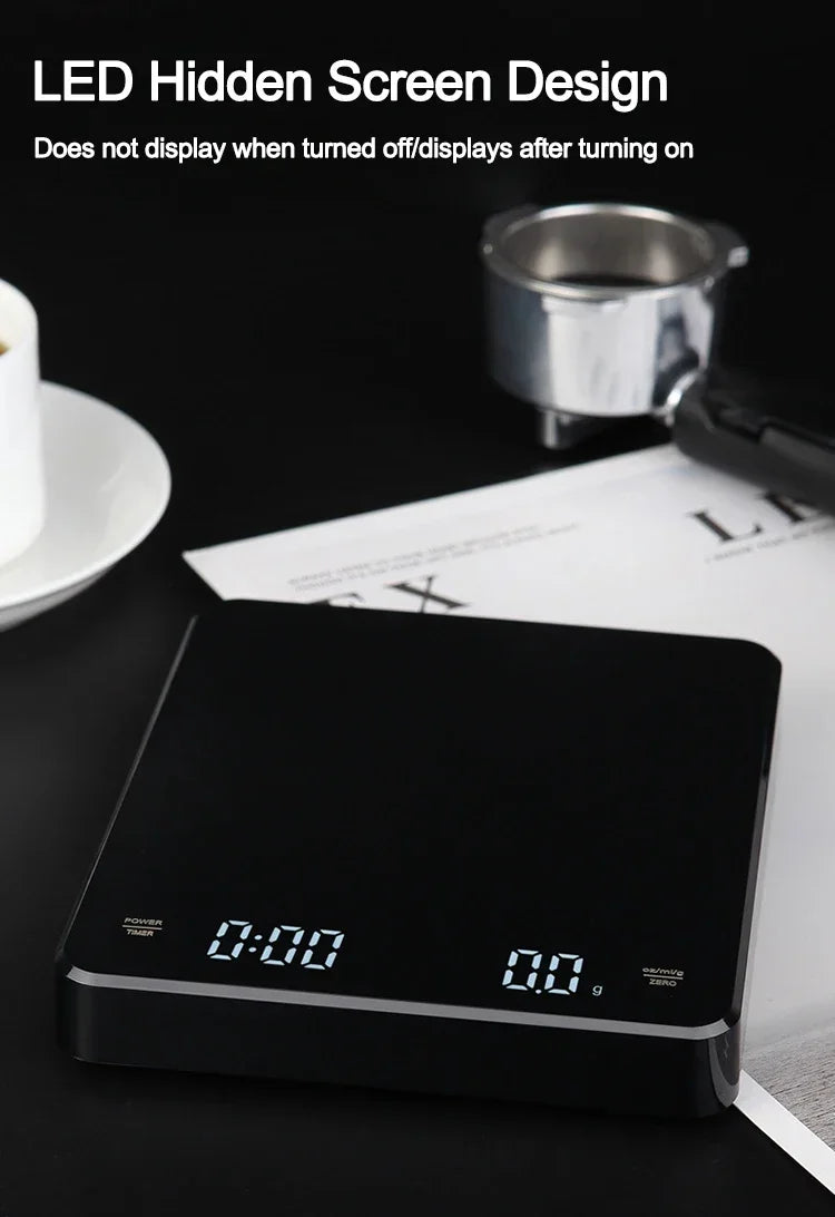 1 Juego de báscula de café electrónica con almohadilla de silicona báscula de café Digital con temporizador pantalla LED carga USB uso en cafetería en casa buen regalo