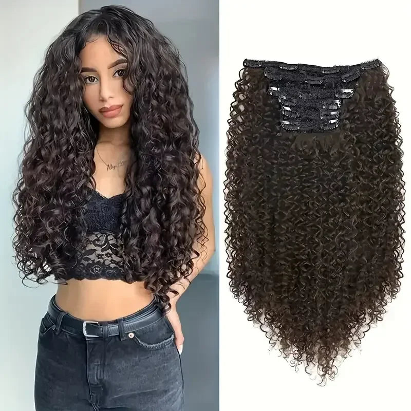 Extensiones de cabello con Clip rizado largo sintético para mujer, postizos rizados con Clip, piezas falsas de cabeza completa, pelo negro y marrón