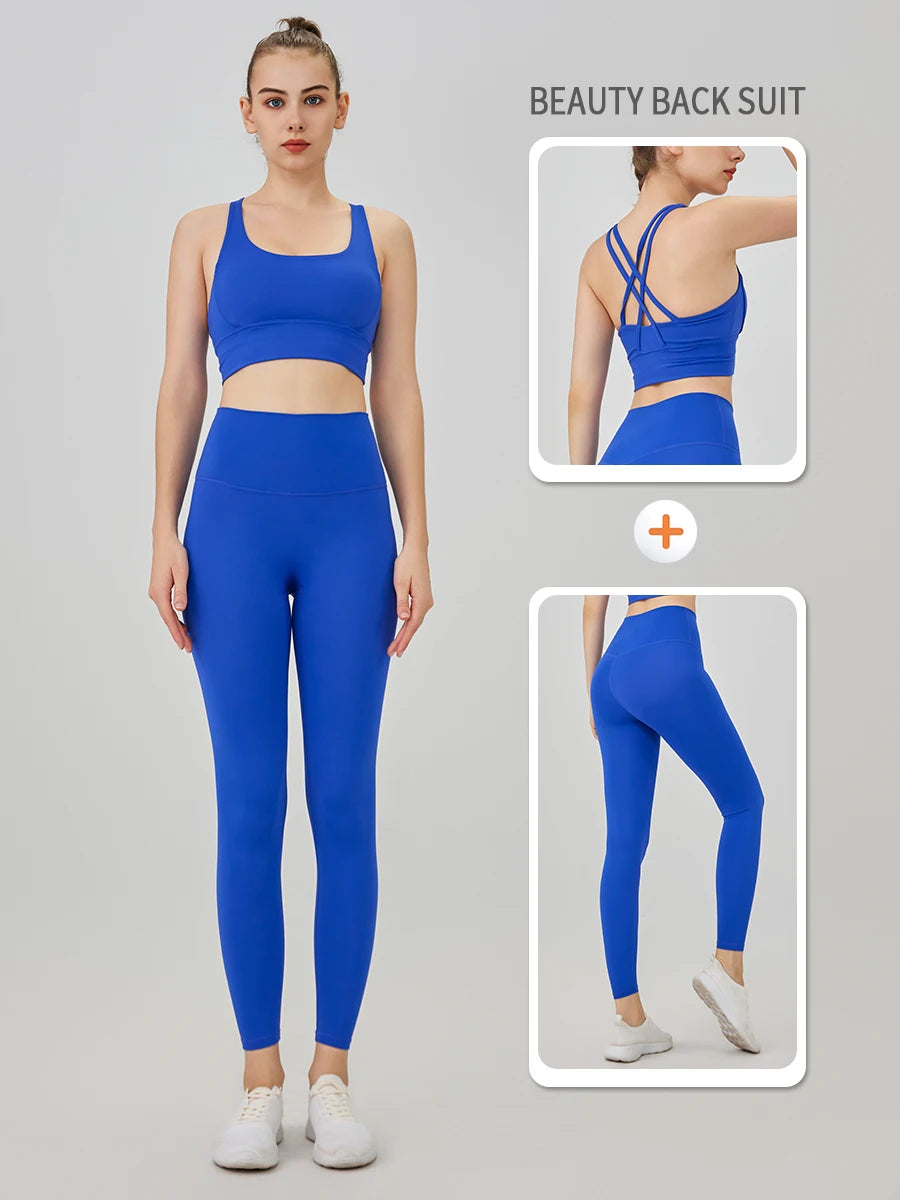 Ropa de Yoga de 2 piezas, chándal para mujer, ropa atlética, traje de Fitness para Pilates, entrenamiento de gimnasio, ropa de realce, Sujetador deportivo, traje de mallas