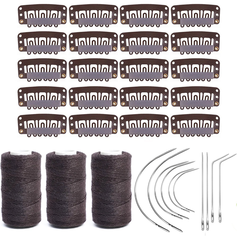 3 rollos de hilos para tejer cabello con 10 piezas, agujas de coser, hilos para tejer para hacer pelucas, costura a mano, trama de cabello DIY