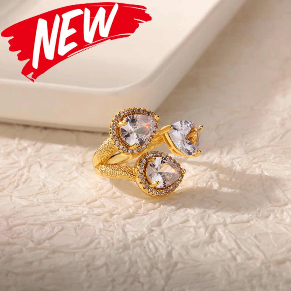 Anillos de acero inoxidable de lujo chapados en oro, piedra colorida, anillo de corazón de cristal de circón para mujer, joyería Bohemia de boda, regalo de Navidad