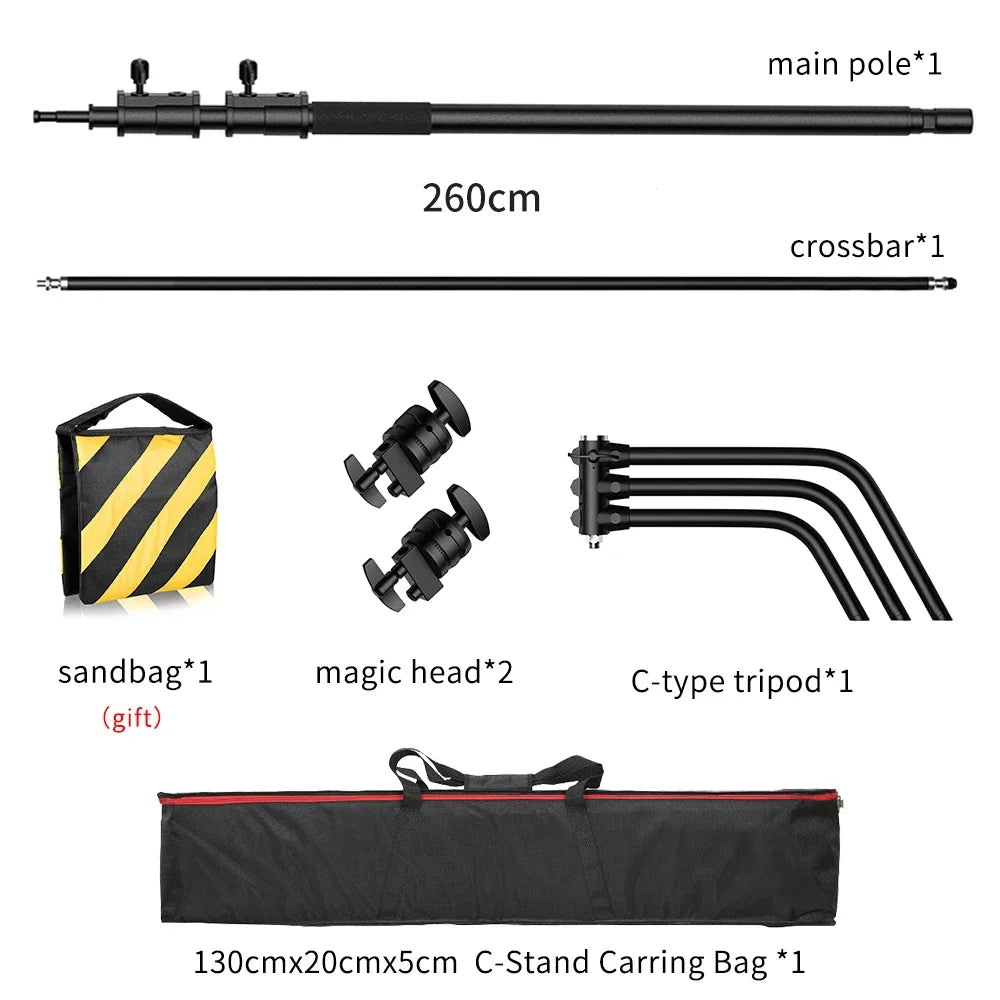 Kit de soporte C de acero inoxidable, soporte de luz con bolsa de peso, accesorios de estudio fotográfico, varilla de extensión, brazo cruzado de 2,49 M de longitud