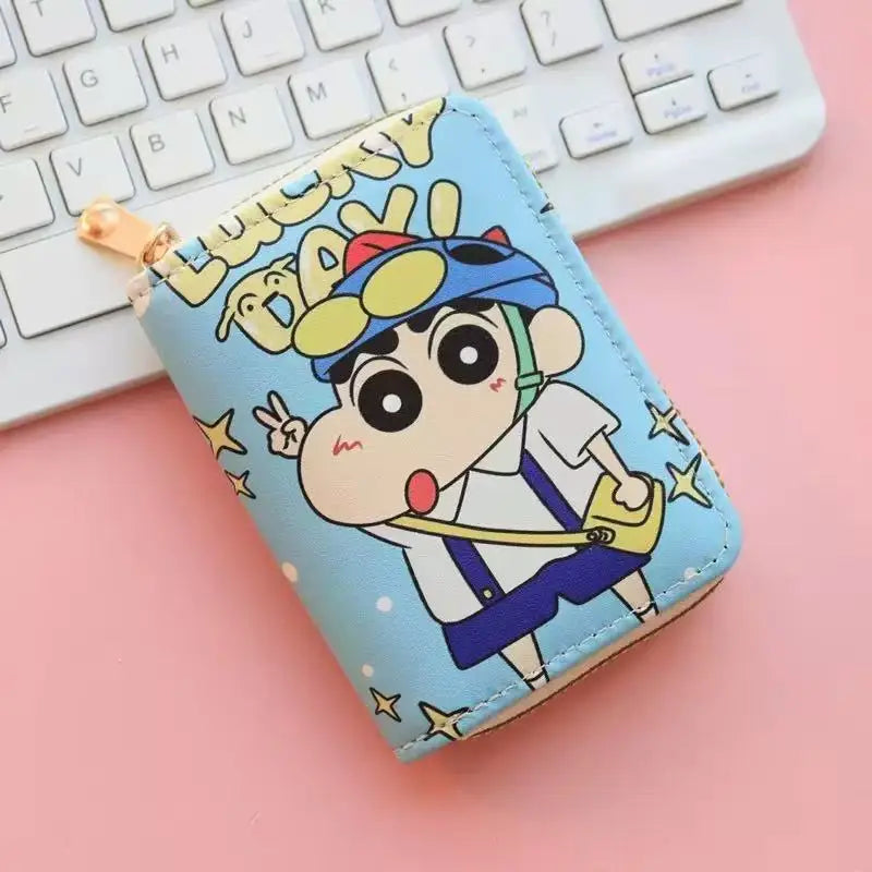 Monedero Compacto con Diseño de Crayon Shin-chan, Cartera Corta con Cremallera de Anime para Niños y Niñas