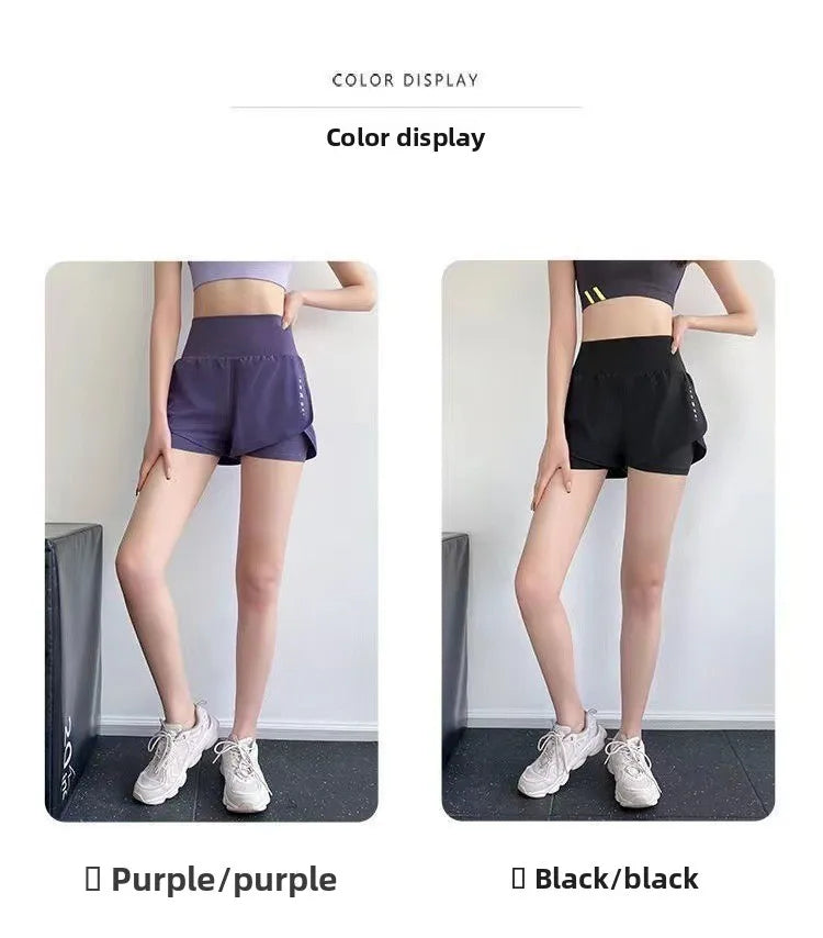 Shorts de Yoga de Dos Piezas (Falsos) para Mujer, Secado Rápido, Anti-Transparencia, Shorts Deportivos de Verano