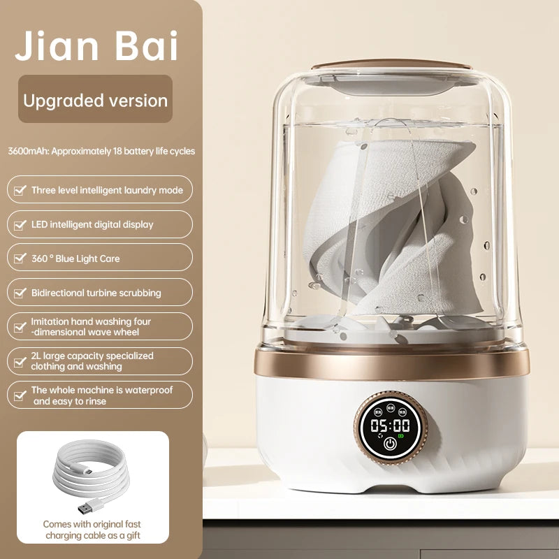 Lavadora Portátil Inalámbrica Mi 2L con Taza de Lavado Automática, Mini Lavadora Recargable Especial para Ropa de Bebé