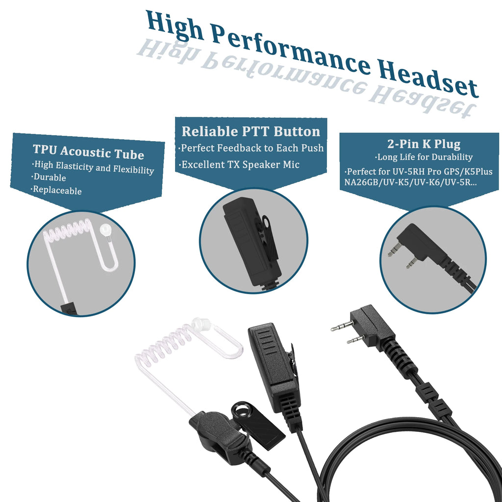 Auricular de seguridad con tubo de aire acústico oculto tipo K de 2 pines, auricular con micrófono para Walkie Talkies, auricular para Radios Kenwood Baofeng