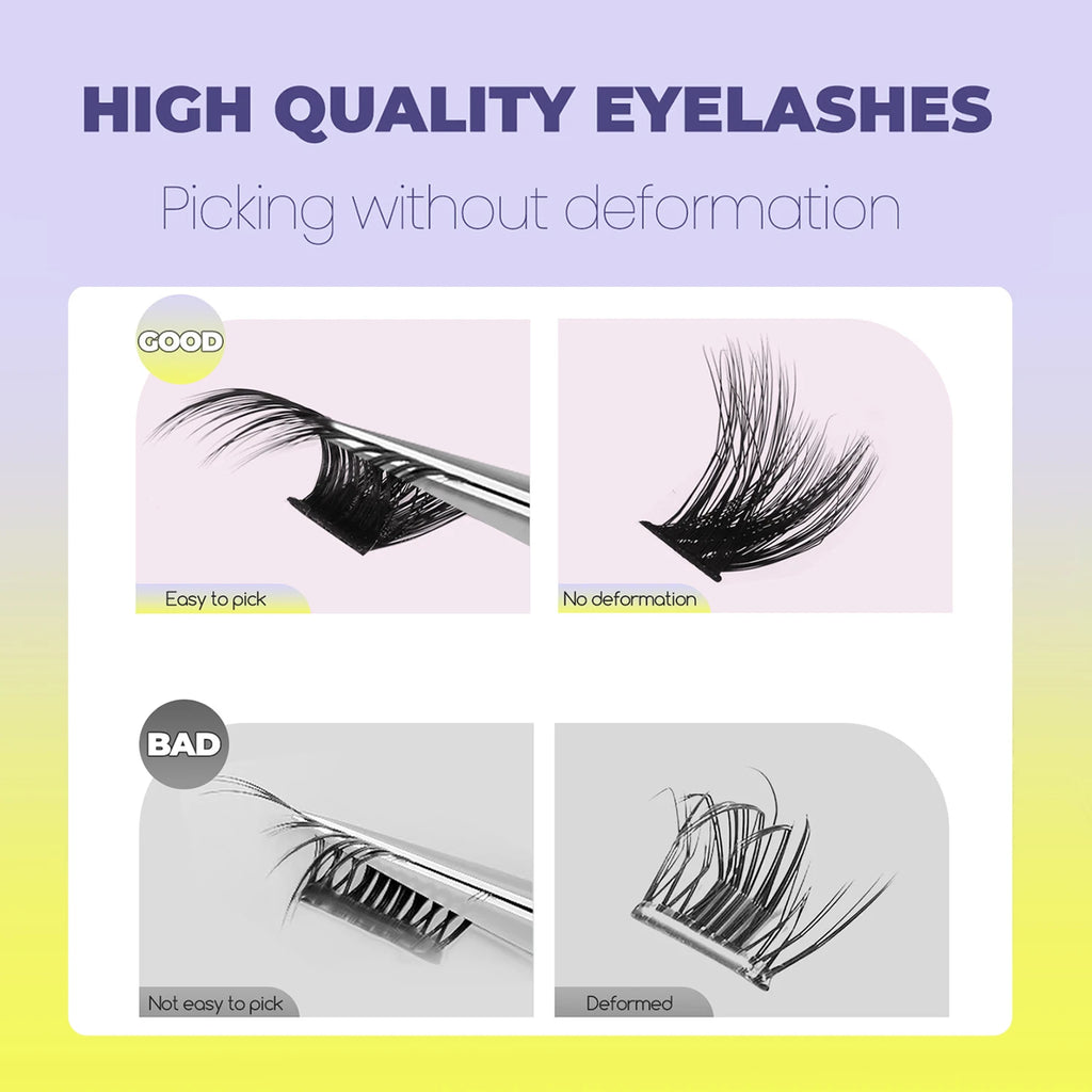 GROINNEYA grupos de pestañas pestañas de gato extensiones de pestañas individuales tenues volumen grupos esponjosos pestañas DIY maquillaje de pestañas