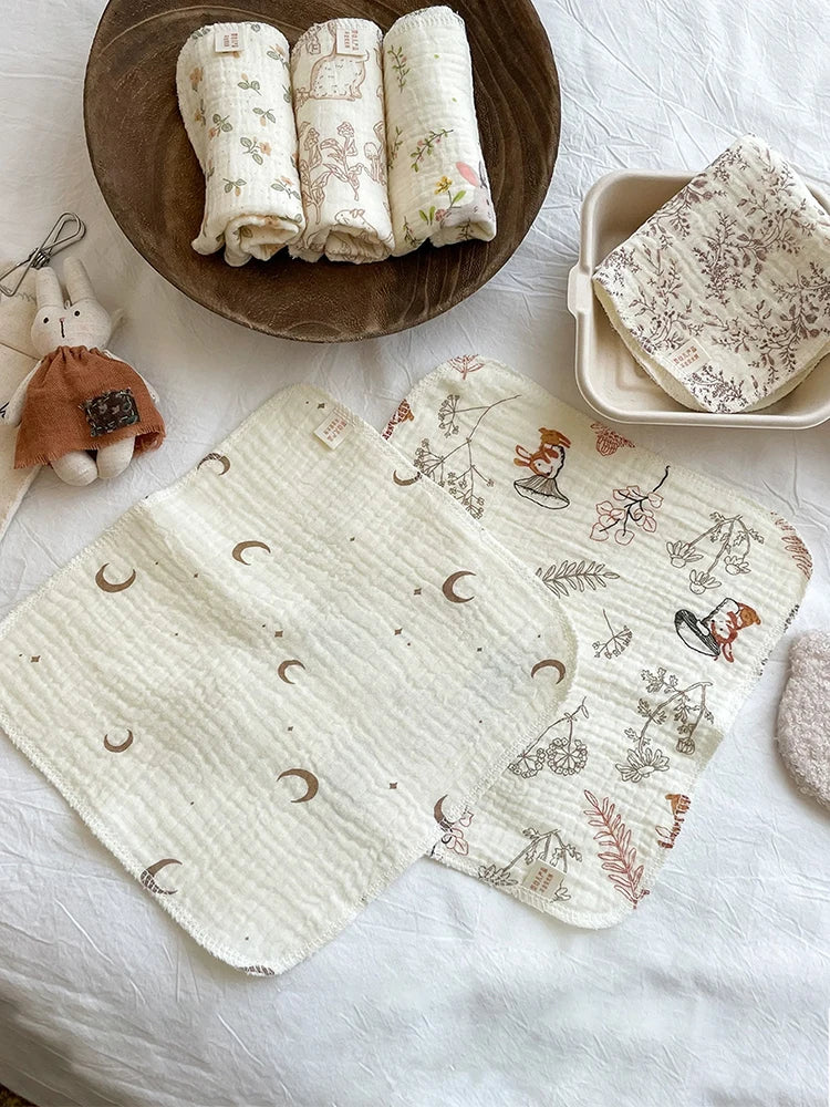 Paquete de 5 toallas cuadradas de gasa crepé para bebé, baberos bordados con dibujos florales, transpirables y que no sofocan, toallas faciales para bebé, pañuelos de lactancia, paquete combinado multicolor, toallitas fac
