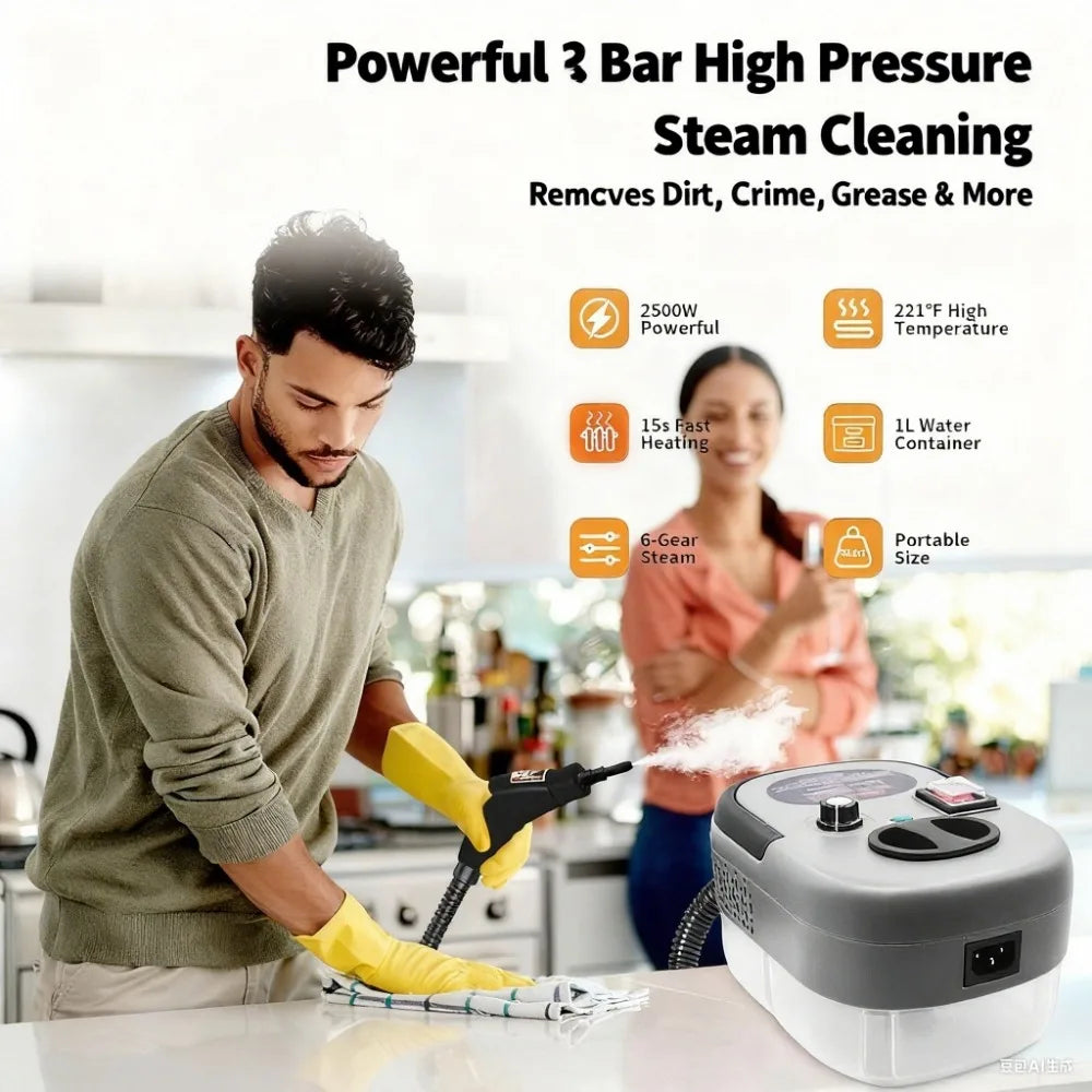 Limpiador a vapor de 2500W, lavadora a presión de alta temperatura, máquina de limpieza a vapor, aire acondicionado, cocina, hogar, coche, limpiador a vapor