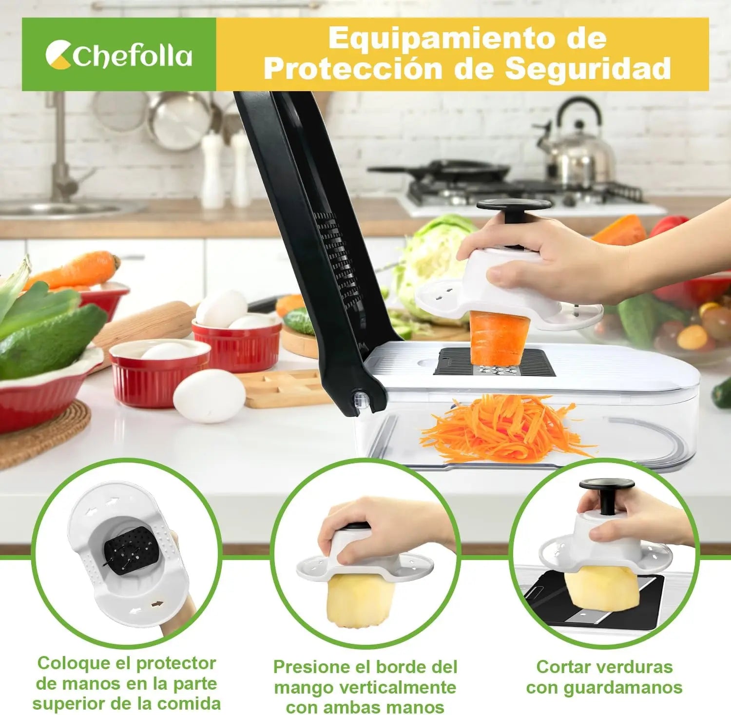 Picador de Verduras Multifuncional, Cortador de Cocina 6 en 1 con Cuchillas de Acero Inoxidable, para Frutas, Verduras y Ensaladas