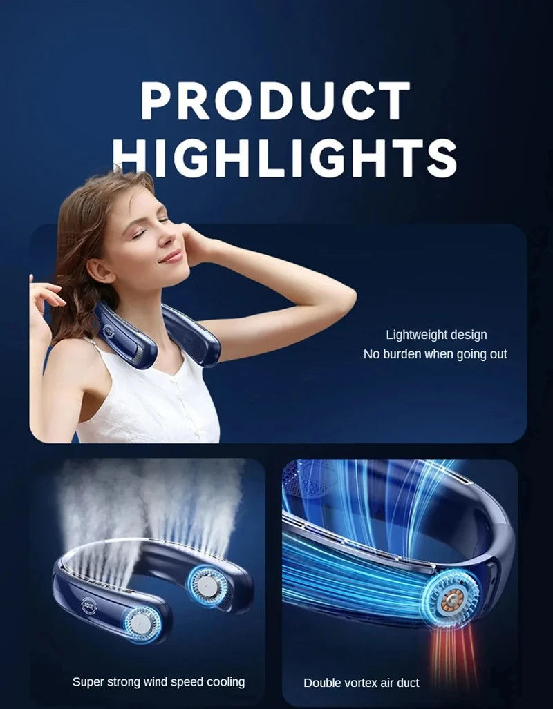 Nuevo ventilador de cuello portátil de 15000mAh pantalla Digital inteligente USB recargable al aire libre ventilador de cuello de enfriamiento silencioso sin aspas para verano