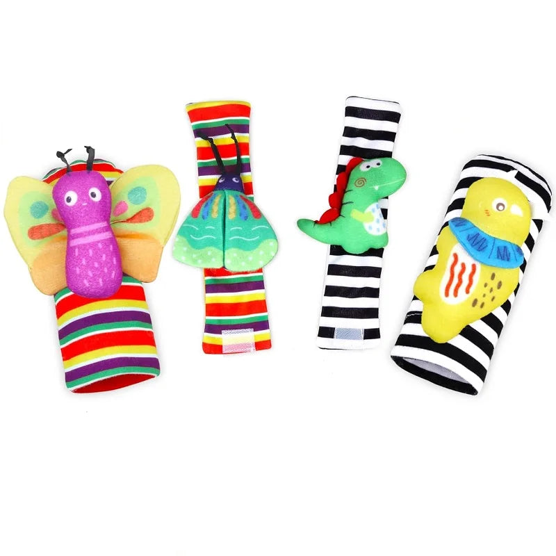 Sonajeros de muñeca para bebé, calcetines de animales para recién nacidos, buscador de pies, correa para la muñeca, calcetines para bebé, juguetes sensoriales, juguetes para bebé de 0 a 12 meses, regalo