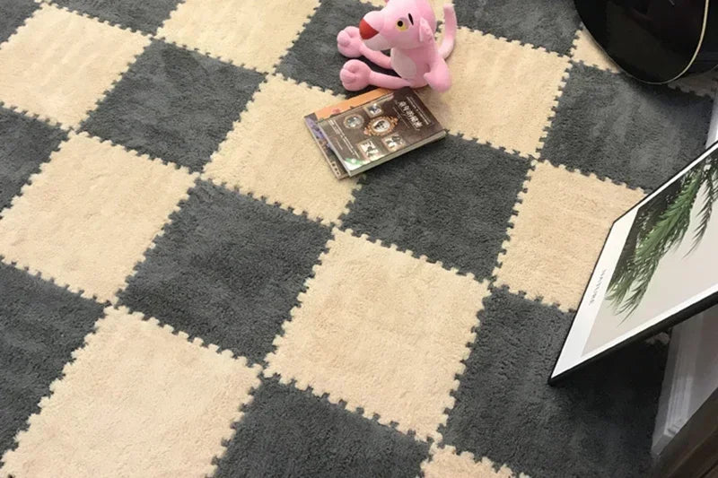 Alfombra de peluche suave de 30x30CM para niños, alfombra de juego, alfombra de rompecabezas, tapete de juego cálido, azulejos de ejercicio entrelazados, alfombra decorativa para suelo