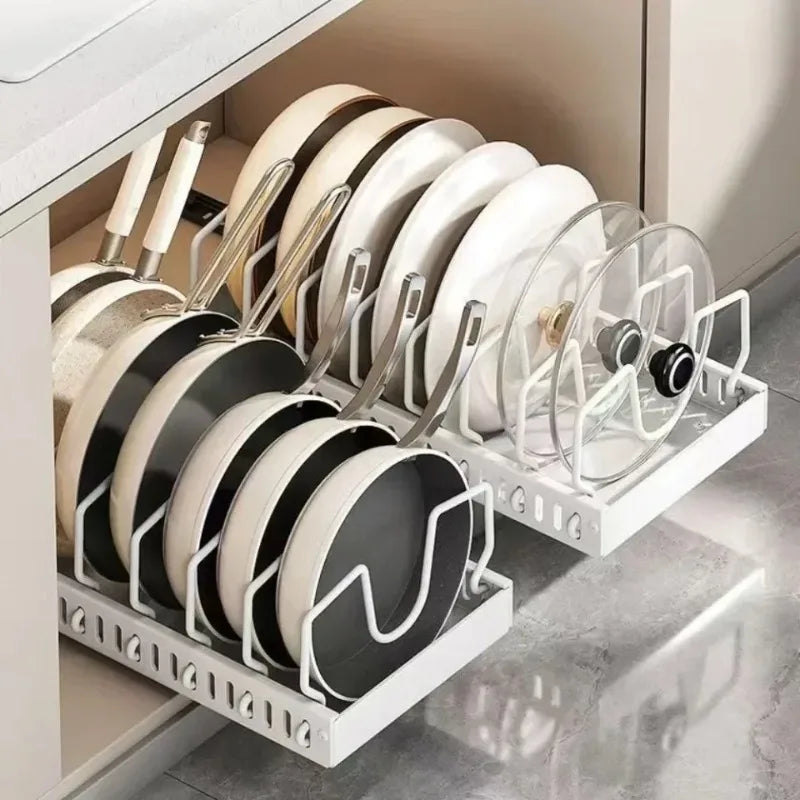 Organizador extraíble para gabinetes de cocina con rieles deslizantes, estante de almacenamiento ajustable para ollas, sartenes y platos