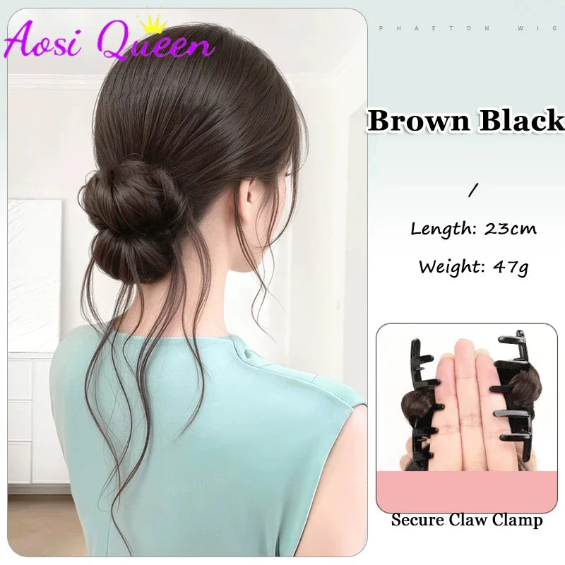 Coleta sintética de cola de caballo baja, natural y esponjosa, con pinza, para mujer, accesorio de pelo para uso diario.