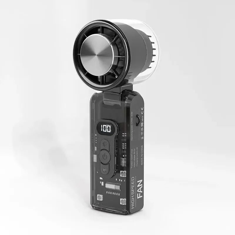 Mini Ventilador de Mano con Compresa de Hielo, Turbo Jet, 100 Velocidades Ajustables, Recargable por USB, Ventilador Portátil de Refrigeración, Ventilador Turbo para Cuello para Exteriores