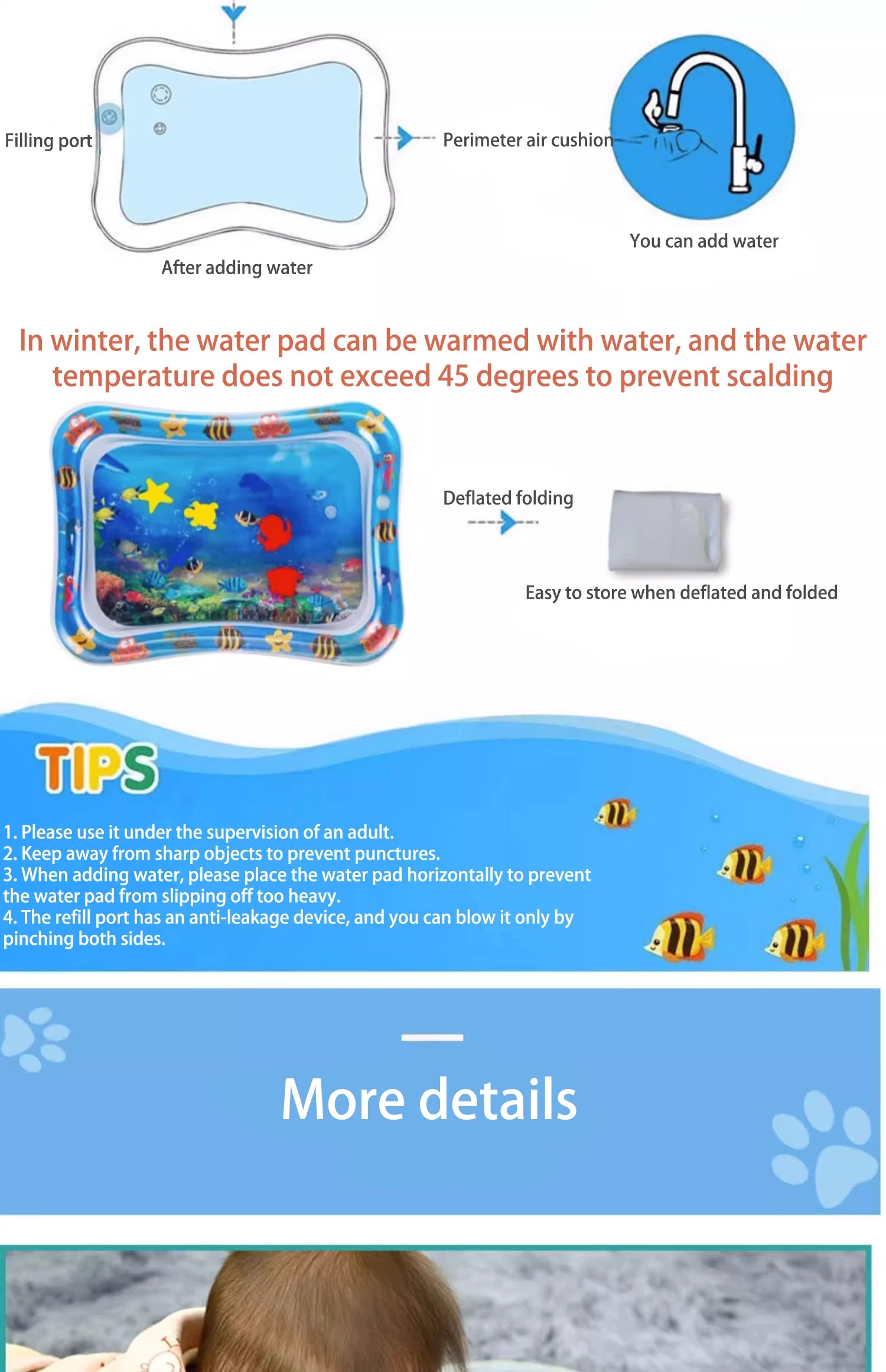 Juguetes para bebés, estera de juego de agua para el tiempo de la barriga, cojín inflable, educación temprana, estera de juego de agua para bebés y niños pequeños