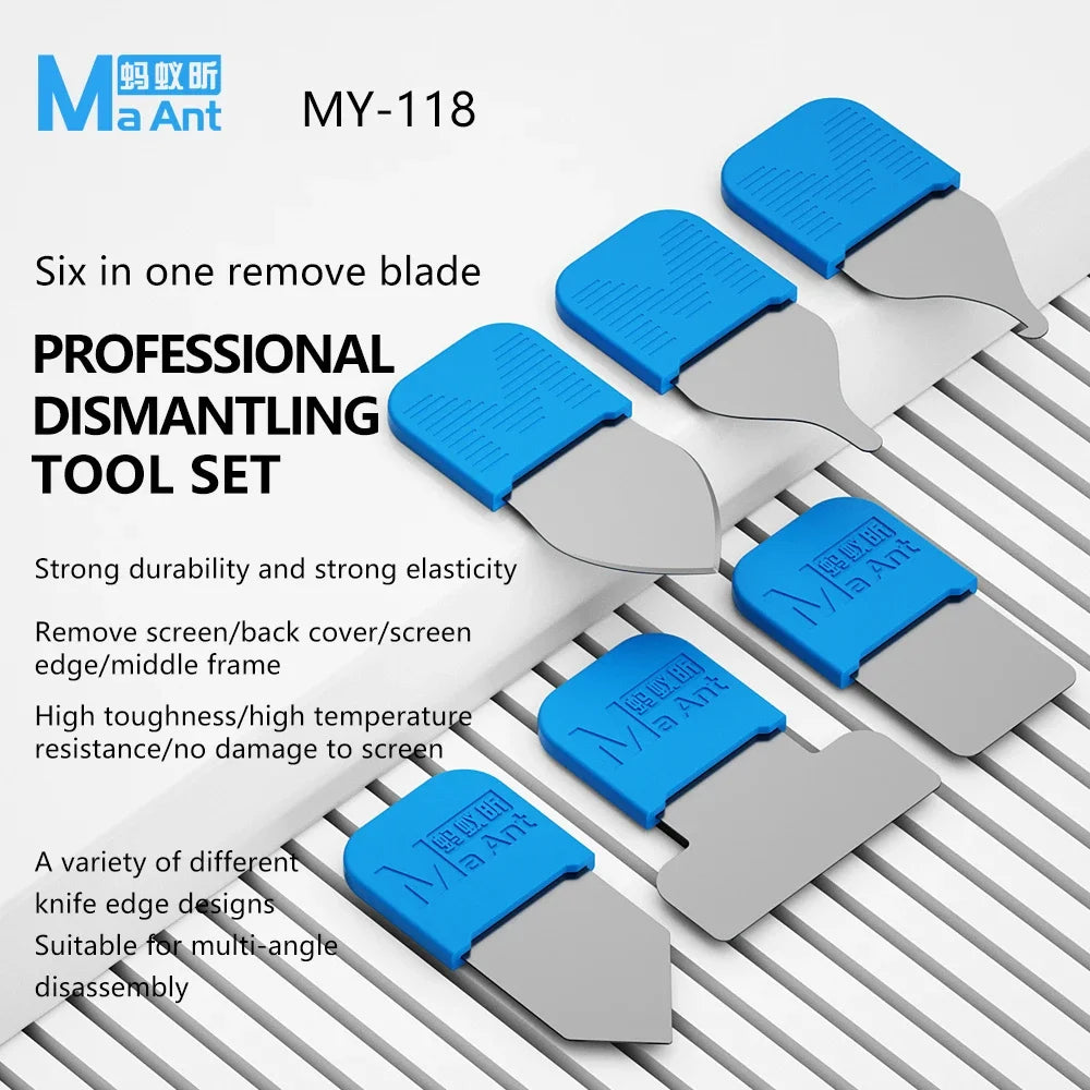 MaAnt MY-118 6 uds herramientas de palanca de Metal ultrafinas Kit profesional de reparación de teléfonos móviles para desmontaje de batería LCD