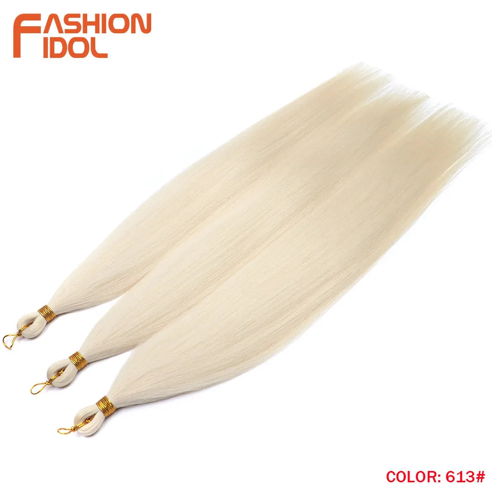 FASHION IDOL, 28 pulgadas, 300g/3 piezas, cabello liso, cabello trenzado sintético, extensiones de cabello de fibra resistente al calor, color gris ombré