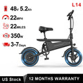 Bicicleta eléctrica plegable de 14 pulgadas, Motor sin escobillas de 350W, batería de 48V y 9Ah, velocidad máxima de 22MPH, 28 millas de largo alcance para adultos