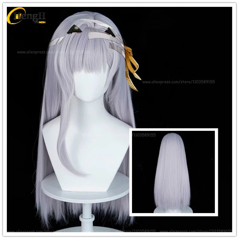 En stock, peluca de cosplay de anime NTGOV Marian Long de 70 cm, color plateado claro y morado, Modernia, resistente al calor, de pelo sintético, para Halloween