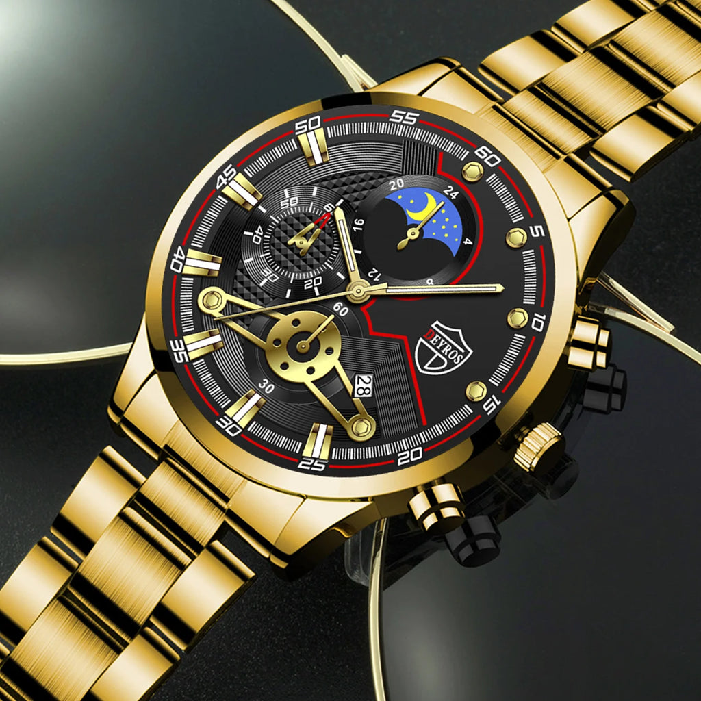 Reloj Hombre, relojes de negocios de lujo de 3 piezas para Hombre, Reloj deportivo de ocio con calendario completo para Hombre, Reloj de cuarzo de acero inoxidable para Hombre