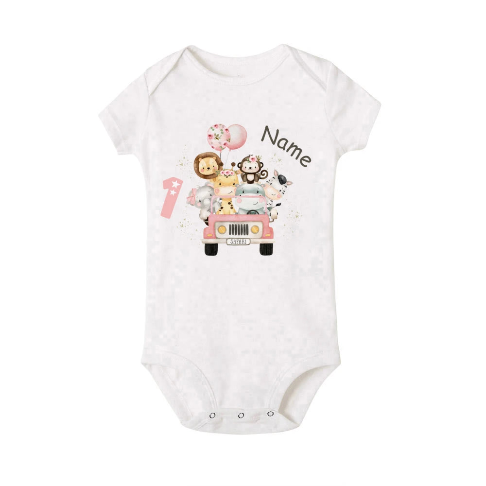 Pelele personalizado para bebé, Animal de Safari con nombre, mono para recién nacido, mono salvaje, ropa para niñas pequeñas, regalo de ducha infantil