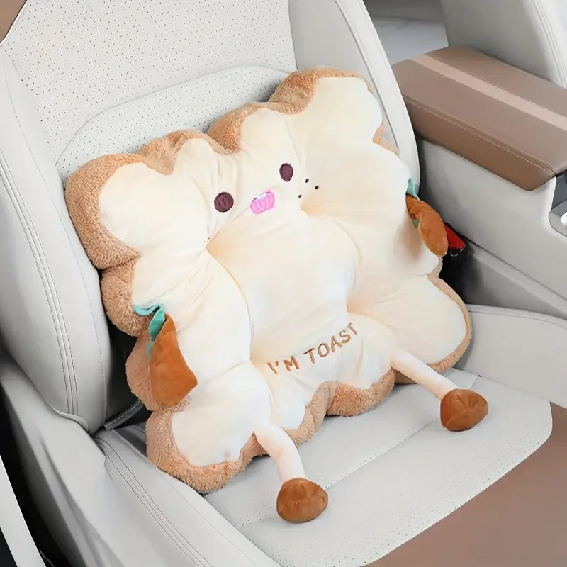 Cómoda cojín para asiento y respaldo con forma de tostada de dibujos animados – Almohada antifatiga lavable para el hogar/oficina/coche (regalo perfecto para Navidad)