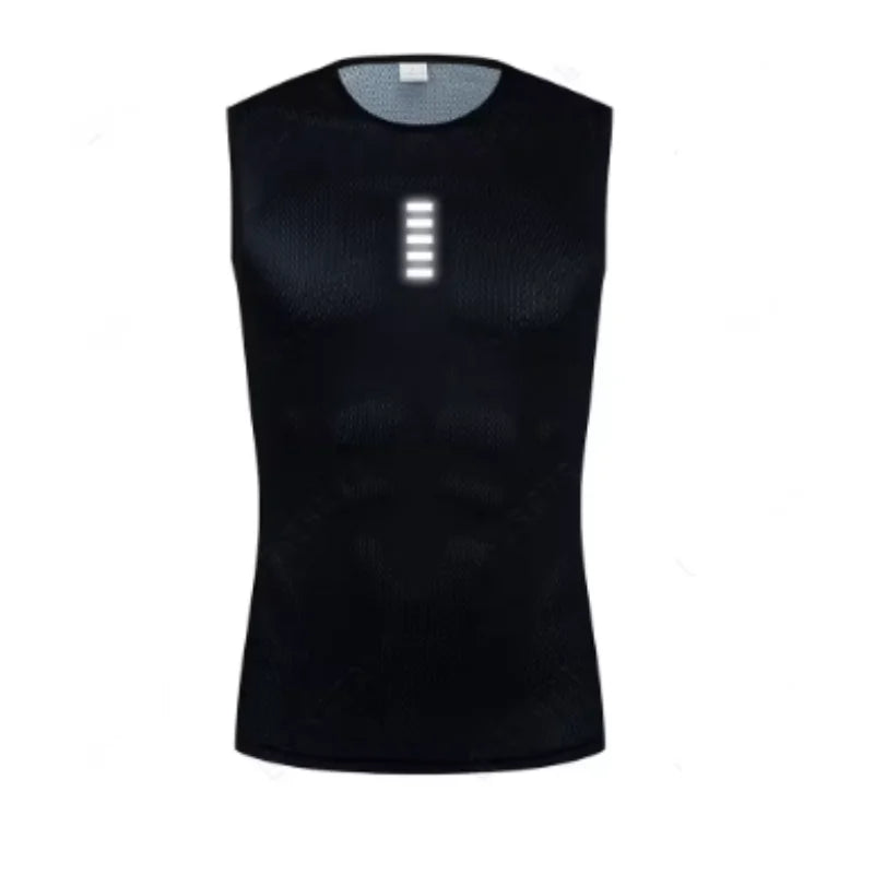 Ropa interior reflectante de capa base de bicicleta transpirable, camisa deportiva de bicicleta blanca, chaleco deportivo, camiseta interior para hombre, elas de secado rápido