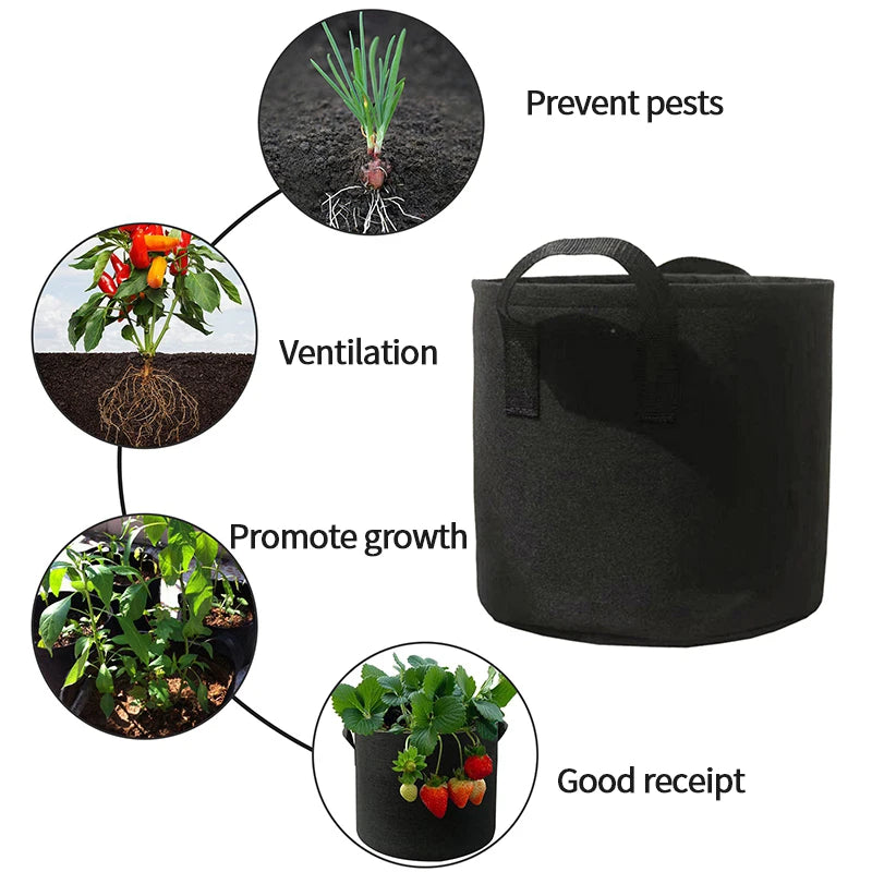 Bolsas de cultivo de verduras/Flores/plantas, 1/2/3/5/7/10/12 galones, bolsas de cultivo gruesas no tejidas, macetas de tela de aireación con asas, 1-5 piezas