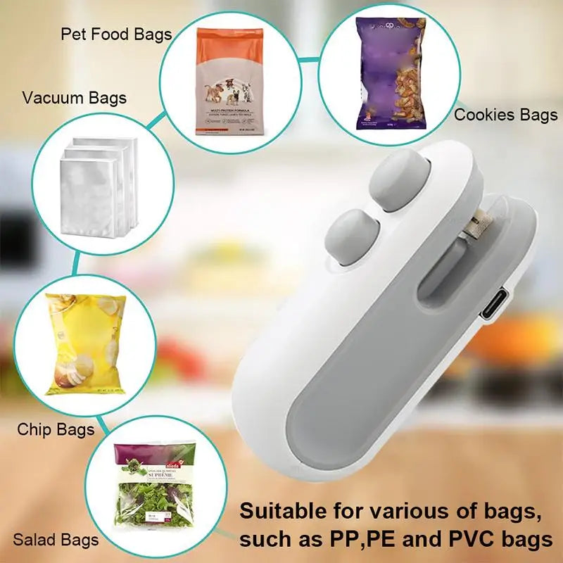 Mini Sellador de Alimentos Portátil, Recargable por USB, Sellador de Bolsas para Almacenamiento de Alimentos, Dispositivo Portátil para Mantener la Frescura
