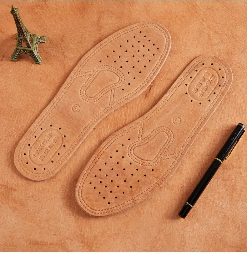 1 par de plantillas de piel de vaca para zapatos de hombre, desodorante cómodo, plantilla de cuero informal, pies, suela de zapato plana de cuero genuino de calidad