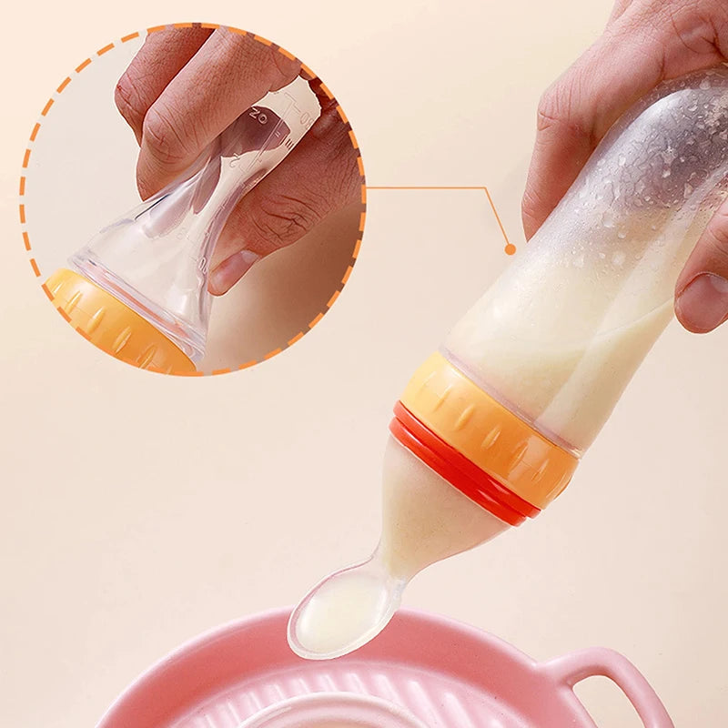 Biberón exprimidor de silicona para entrenamiento de bebés recién nacidos, cuchara para comida de cereales y arroz, suplemento alimentador, vajilla útil segura para niños