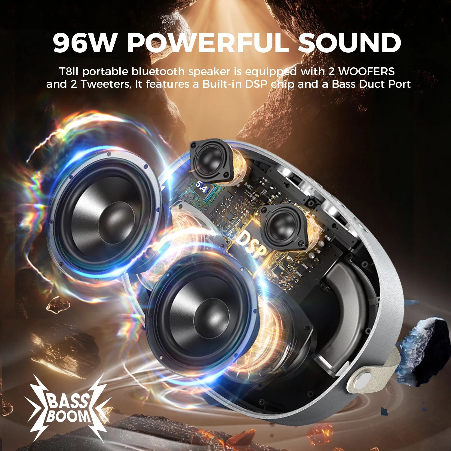 W-KING T8II Altavoces Bluetooth portátiles Boombox inalámbrico para exteriores, sonido de graves/cristales pesados, 2 subwoofers, carga rápida, BT5.4