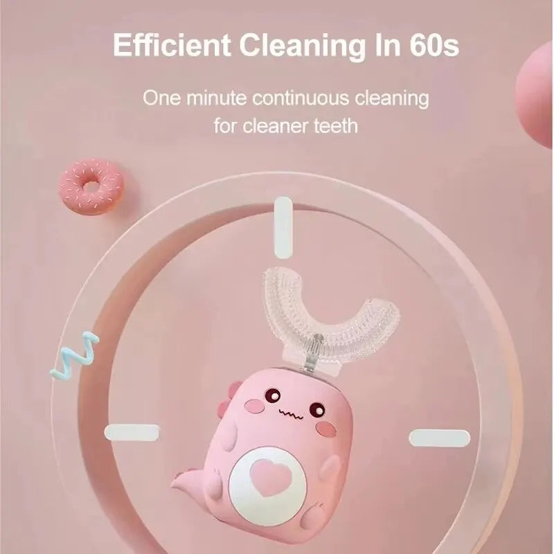 Cepillo de dientes eléctrico para niños, silicona de calidad alimentaria, Oral, carga Usb automática de 360 grados, cepillo de dientes inteligente para niños en forma de U