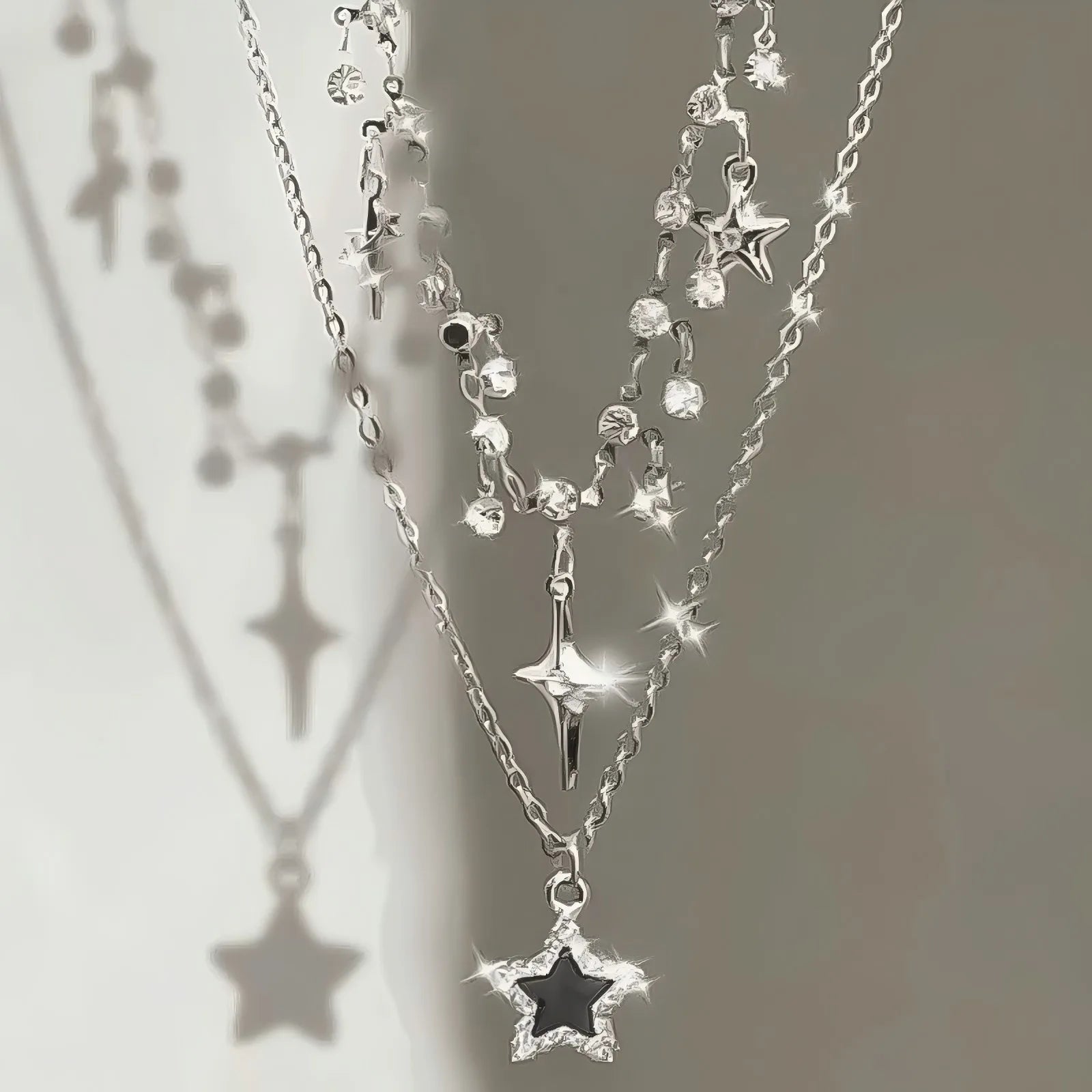 Colgante de Cruz de estrella negra Vintage para mujer y niña, collar de cadena multicapa gótico Y2K, accesorios de joyería al por mayor