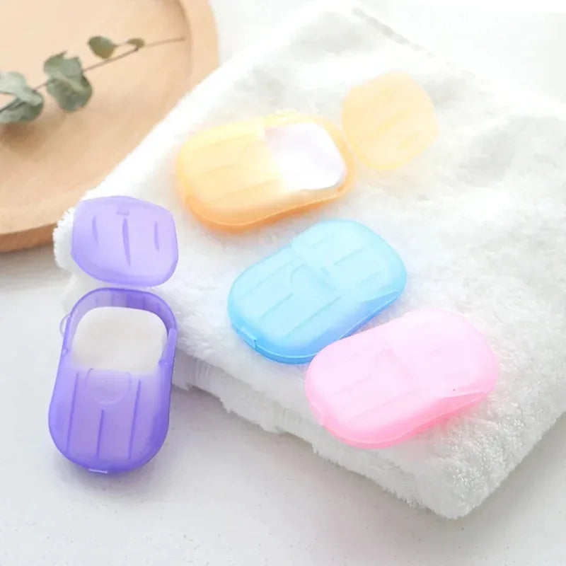 1/4 Caja de Hojas de Jabón Desechables para Viaje, Hojas de Jabón de Papel Mini Amigables con la Piel, Jabón Portátil en Rodajas con Caja para Lavado de Manos