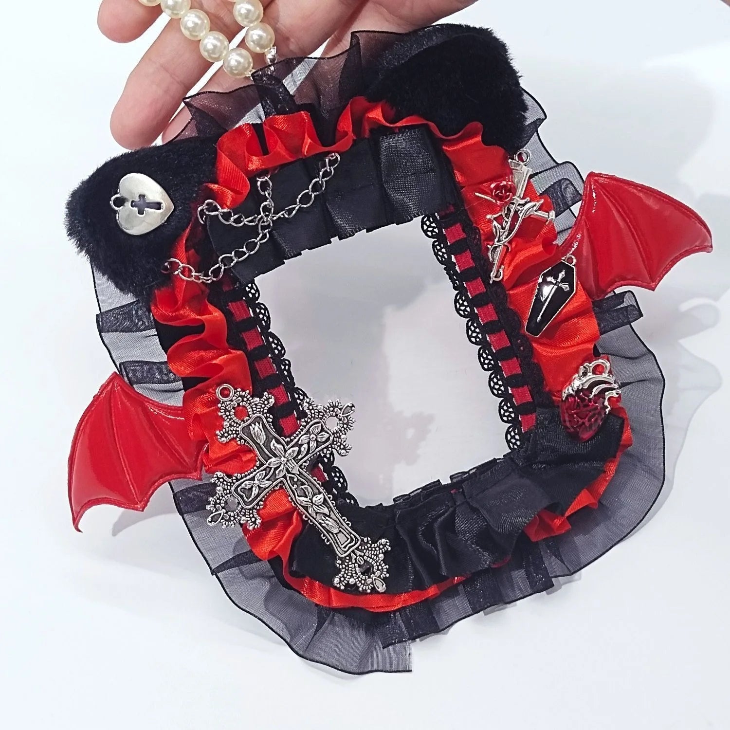 Portafoto de la serie Ins Dark para Kpop, diseño de ángel y murciélago, bolsa para tarjetas fotográficas, colgante, soporte para insignias, decoración con encaje para Itabag