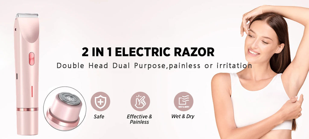 Afeitadora eléctrica para mujer, maquinilla de afeitar eléctrica 2 en 1 para mujer, piernas, axilas, cara, pelos pubianos, maquinilla de afeitar recargable, recortadora de pelo corporal
