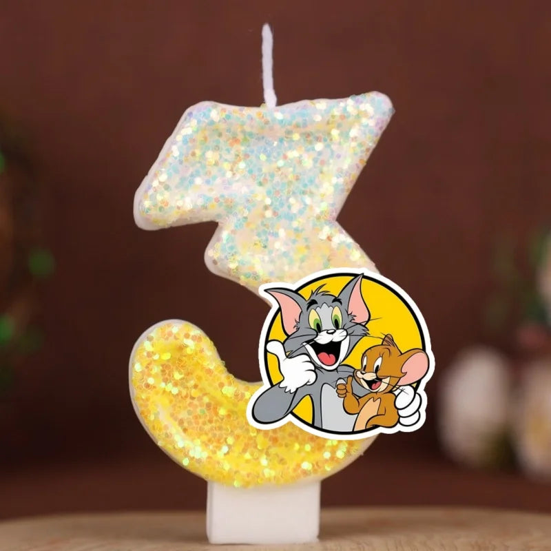 Velas con Números de Anime Tom y Jerry, Decoración para Pastel de Cumpleaños, Figura de Anime, Artículos para Pastel de Feliz Año Nuevo, Regalos