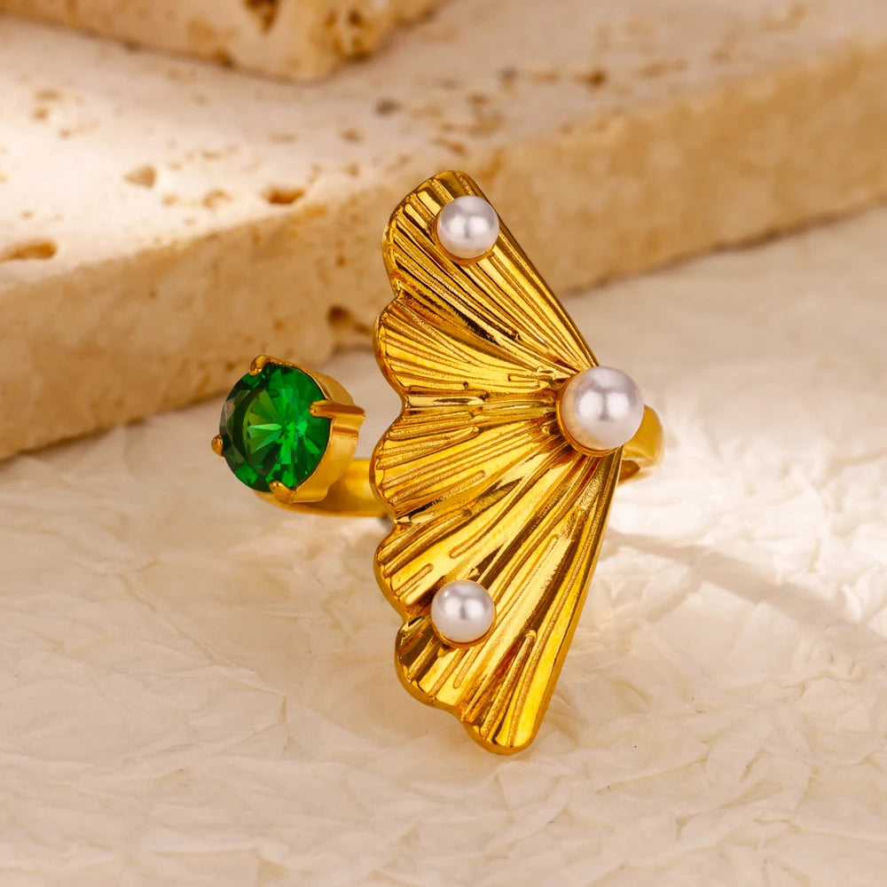 Anillos de acero inoxidable de lujo chapados en oro, piedra colorida, anillo de corazón de cristal de circón para mujer, joyería Bohemia de boda, regalo de Navidad